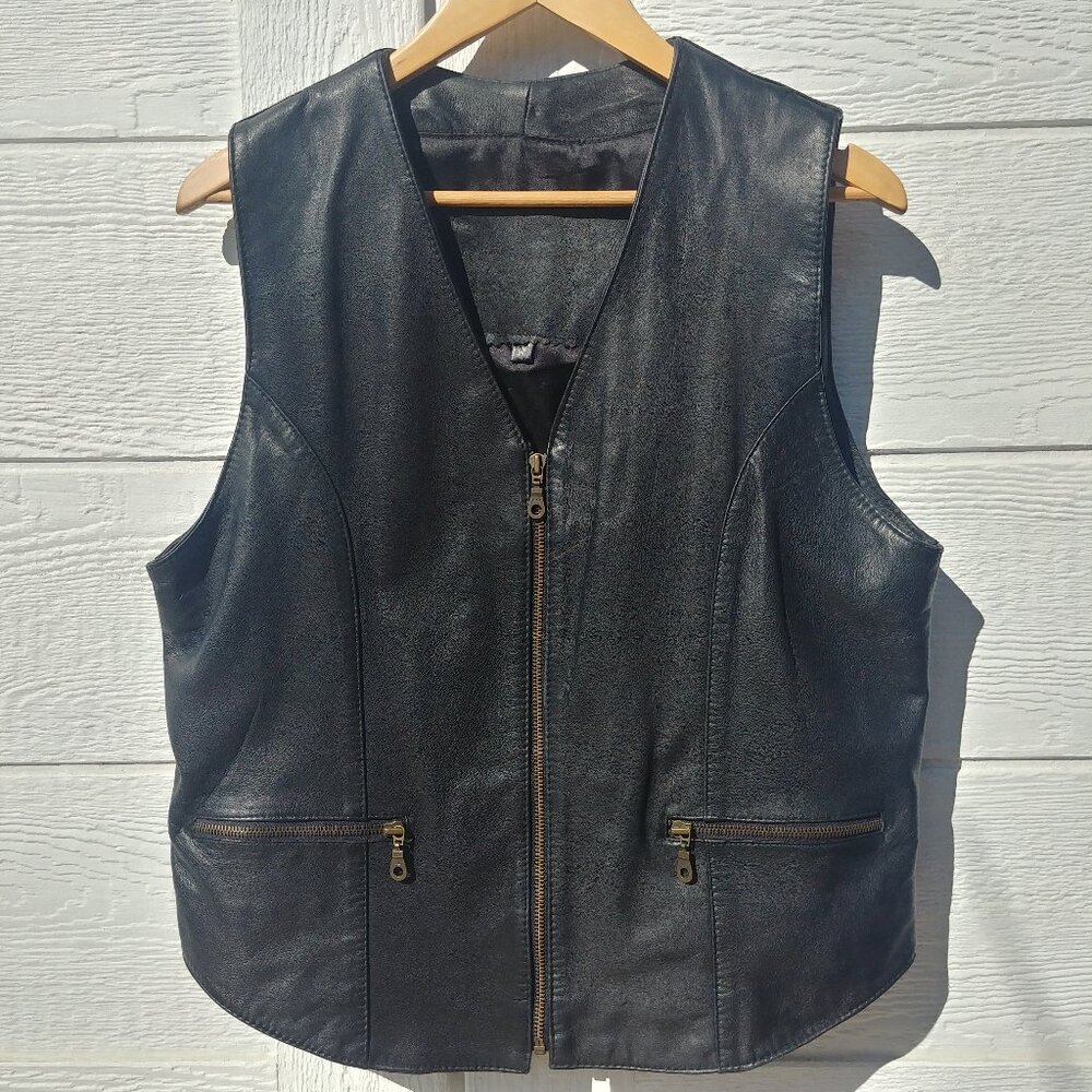 Real Leather Black Zipper Zip-up Vest Germany Fully Lined Mens Small S